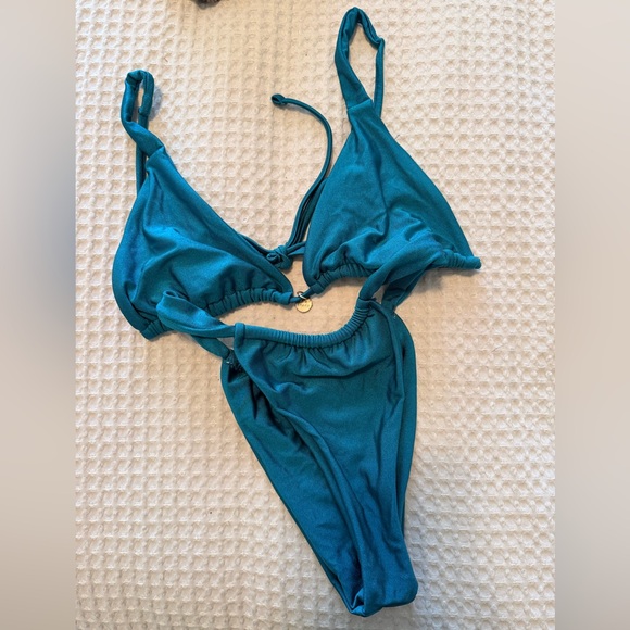 Teal Triangle Ruched Bikini Set Size Small - Picture 8 of 10